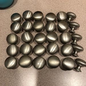 Thirty (30) brushed nickel drawer pulls